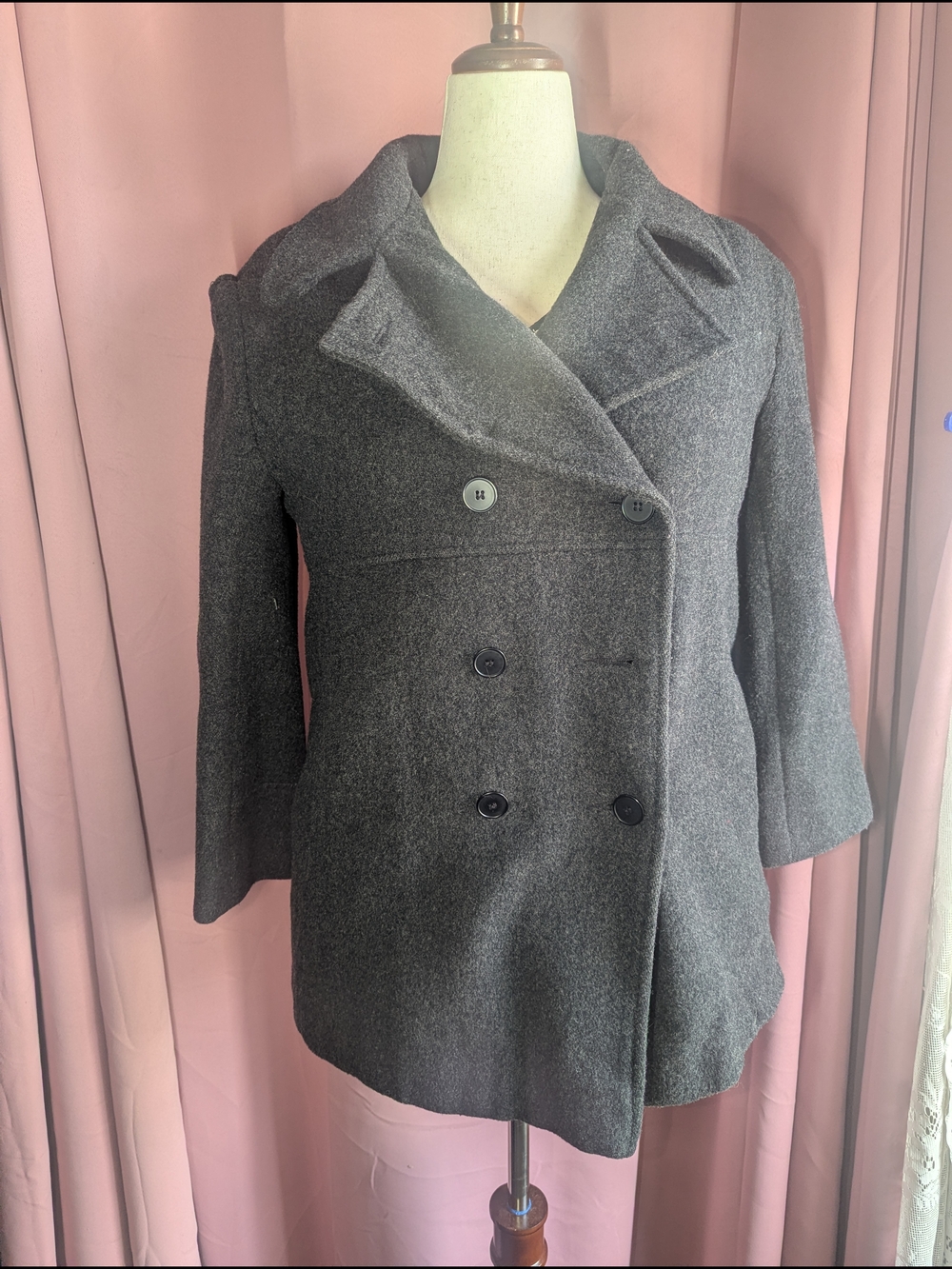 LONDON FOG Gray Double-Breasted Wool Pea Coat 10